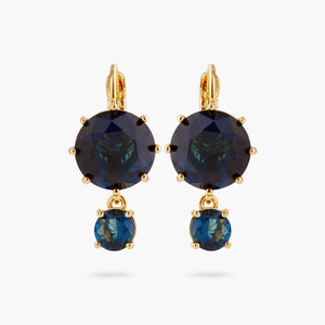 Ocean Blue Diamantine 2 Round Stone Sleeper Earrings
