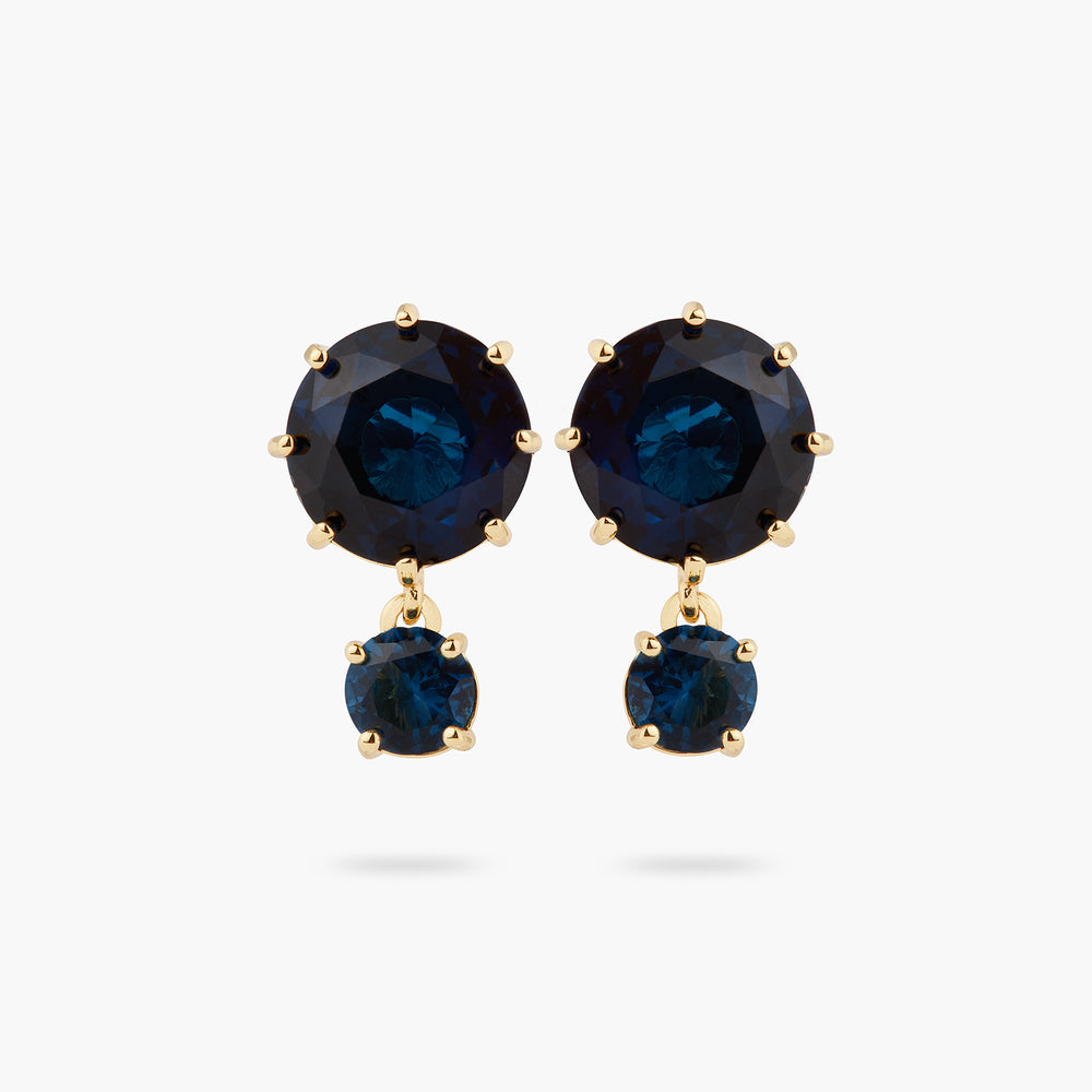 Ocean Blue Diamantine 2 Round Stone Post Earrings