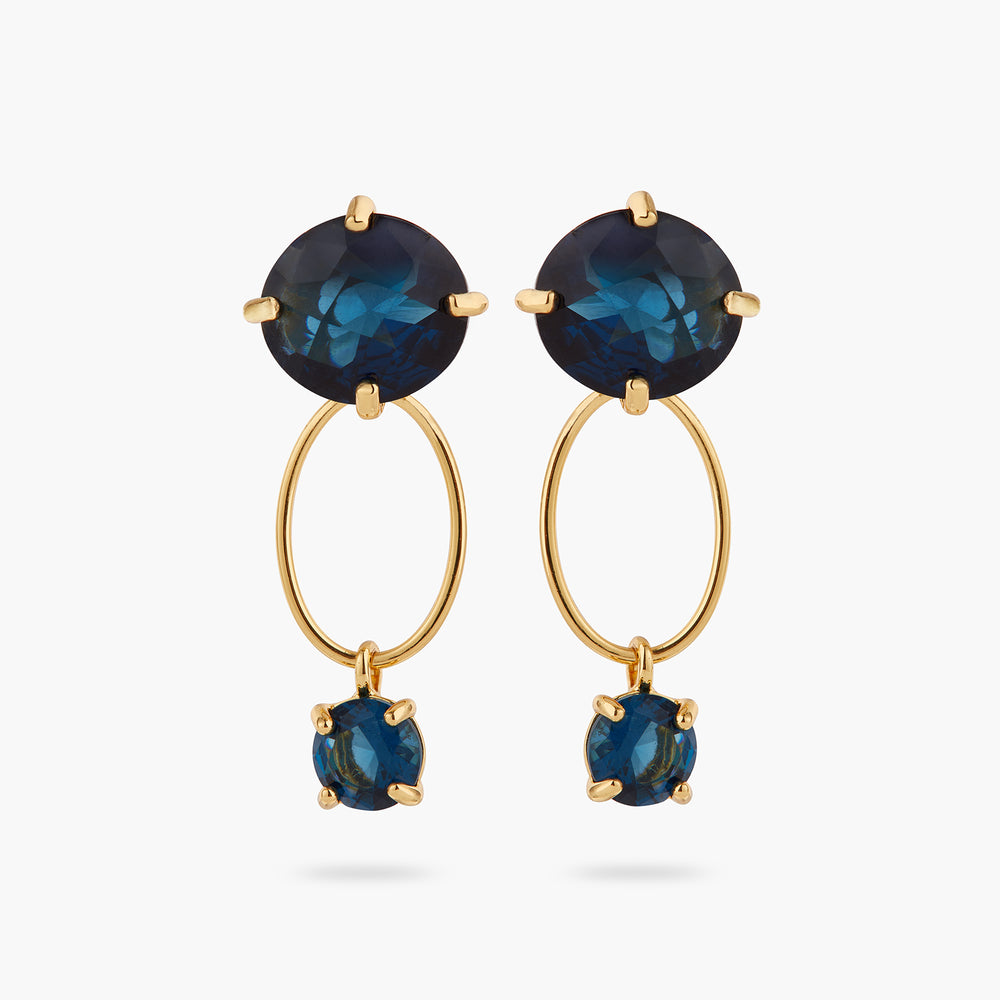 Ocean Blue Diamantine Oval Ring with Round Stone Post Earrings