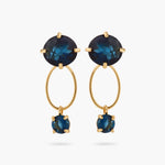 Ocean Blue Diamantine Oval Ring with Round Stone Post Earrings