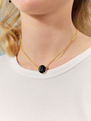 Ocean Blue Diamantine Round Stone Pendant Necklace