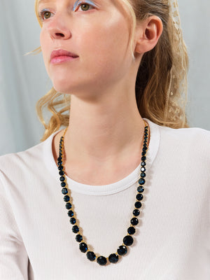 Ocean Blue Diamantine Multiple Round Stone Long Necklace