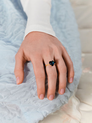 Ocean Blue Diamantine Heart-Shaped Solitaire Ring