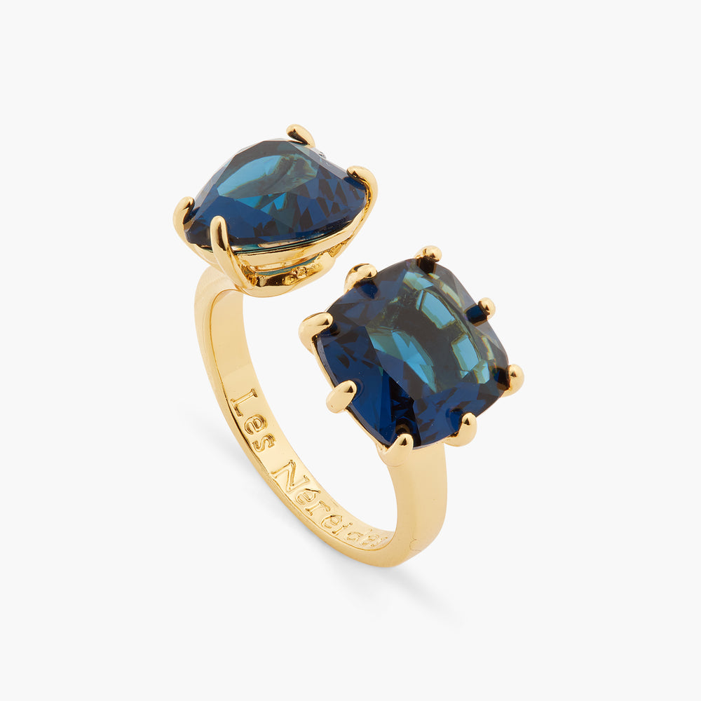 
            
                Load image into Gallery viewer, Ocean Blue Diamantine Heart and Square Stone You and Me Adjustable Ring
            
        