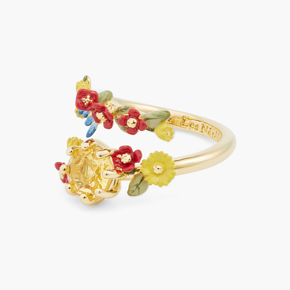 Autumn Flower and Round Stone Adjustable Ring