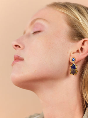 Sacred Egyptian Blue Scarab Beetle Post Earrings