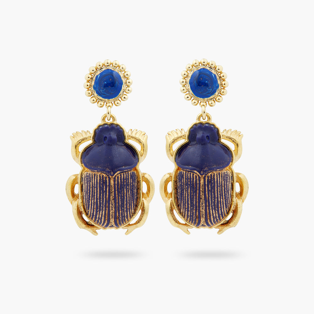 Sacred Egyptian Blue Scarab Beetle Post Earrings