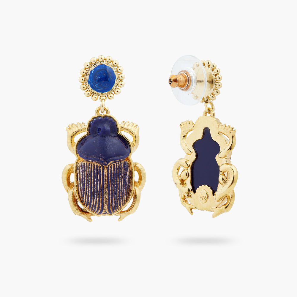Sacred Egyptian Blue Scarab Beetle Post Earrings