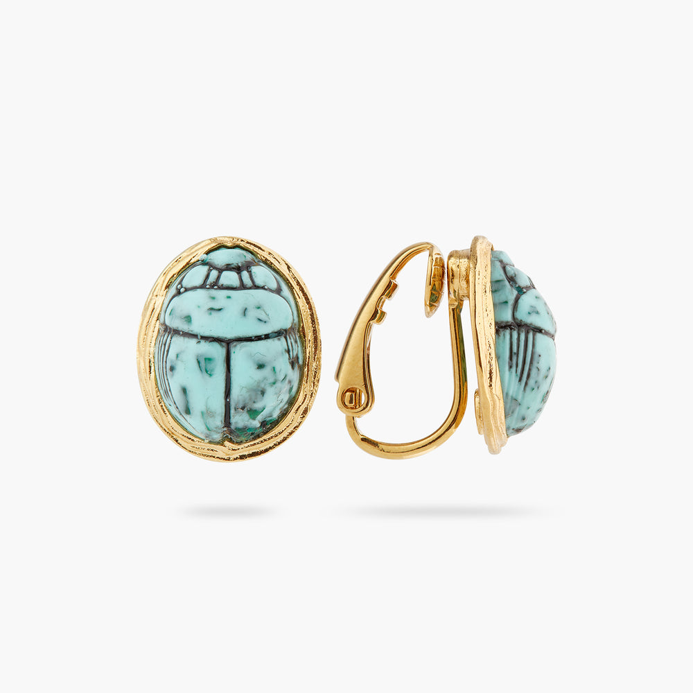 
            
                Load image into Gallery viewer, Turquoise Scarab Beetle Clip-On Earrings
            
        