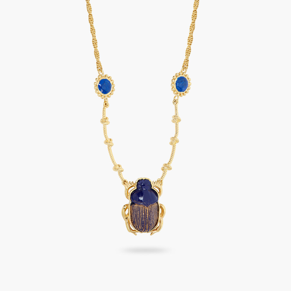 Sacred Egyptian Blue Scarab Beetle Pendant Necklace