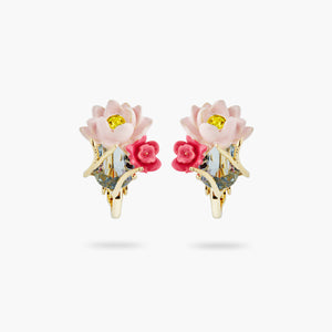 
            
                Load image into Gallery viewer, Pink Lotus and Light Blue Stone Clip-on Earrings
            
        