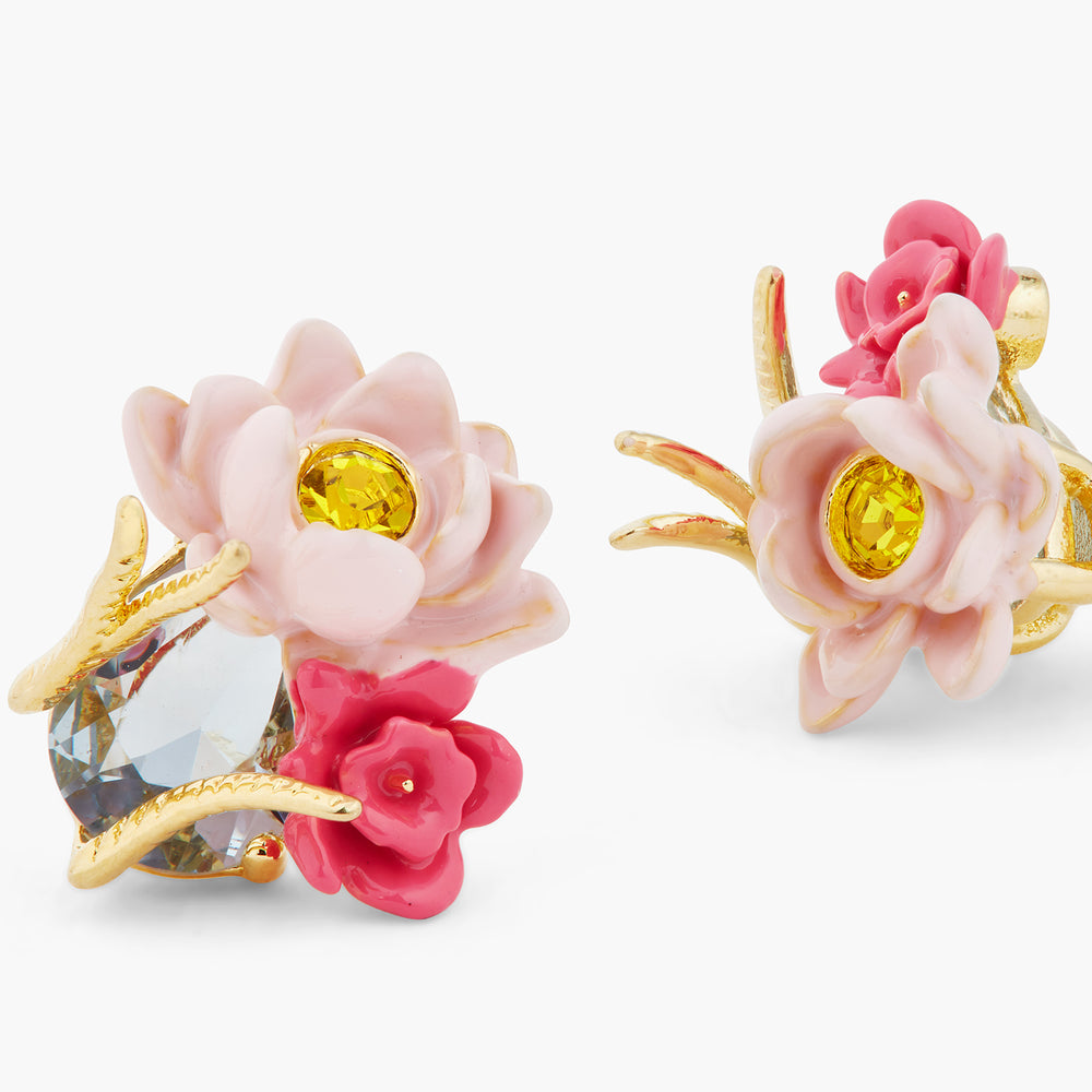 
            
                Load image into Gallery viewer, Pink Lotus and Light Blue Stone Clip-on Earrings
            
        