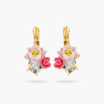 Pink Lotus and Light Blue Stone Sleeper Earrings