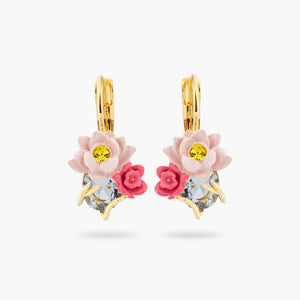 Pink Lotus and Light Blue Stone Sleeper Earrings