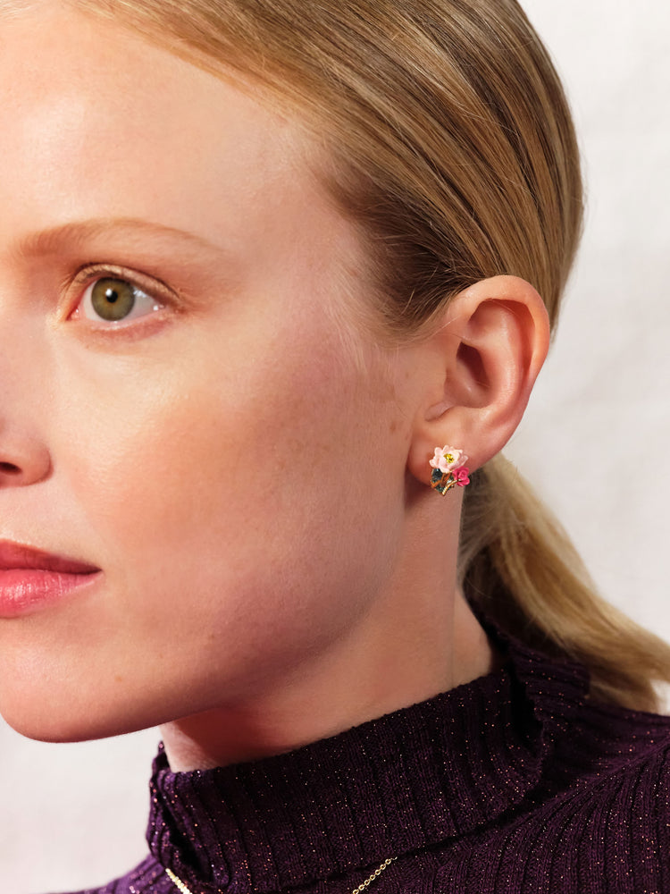 Pink Lotus and Light Blue Stone Sleeper Earrings
