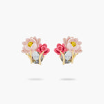 Pink Lotus and Light Blue Stone Post Earrings