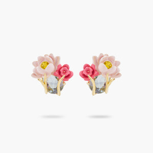 
            
                Load image into Gallery viewer, Pink Lotus and Light Blue Stone Post Earrings
            
        