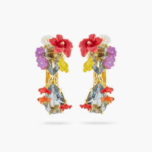 Double Stone, Flowers and Koi Fish Clip-on Earrings