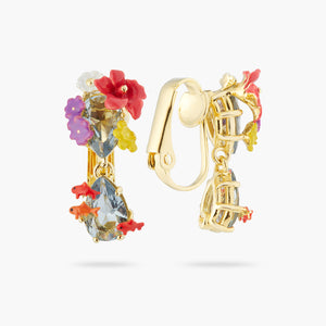 Double Stone, Flowers and Koi Fish Clip-on Earrings