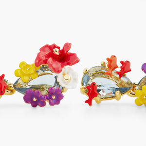 Double Stone, Flowers and Koi Fish Clip-on Earrings