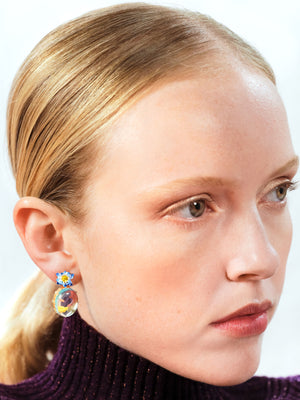 Blue Lotus, Glass Oval and Koi Fish Clip-on Earrings