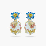Blue Lotus, Glass Oval and Koi Fish Clip-on Earrings