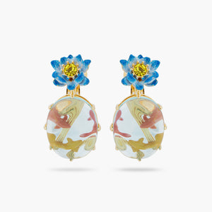 Blue Lotus, Glass Oval and Koi Fish Clip-on Earrings