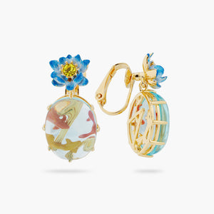 Blue Lotus, Glass Oval and Koi Fish Clip-on Earrings