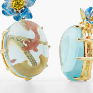 Blue Lotus, Glass Oval and Koi Fish Clip-on Earrings