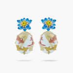 Blue Lotus, Glass Oval and Koi Fish Post Earrings