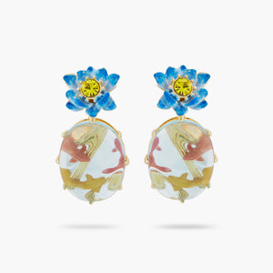 
            
                Load image into Gallery viewer, Blue Lotus, Glass Oval and Koi Fish Post Earrings
            
        