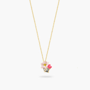Pink Lotus and Light Blue Pendant Necklace