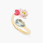 Pink Lotus and Light Blue Stone Adjustable Ring