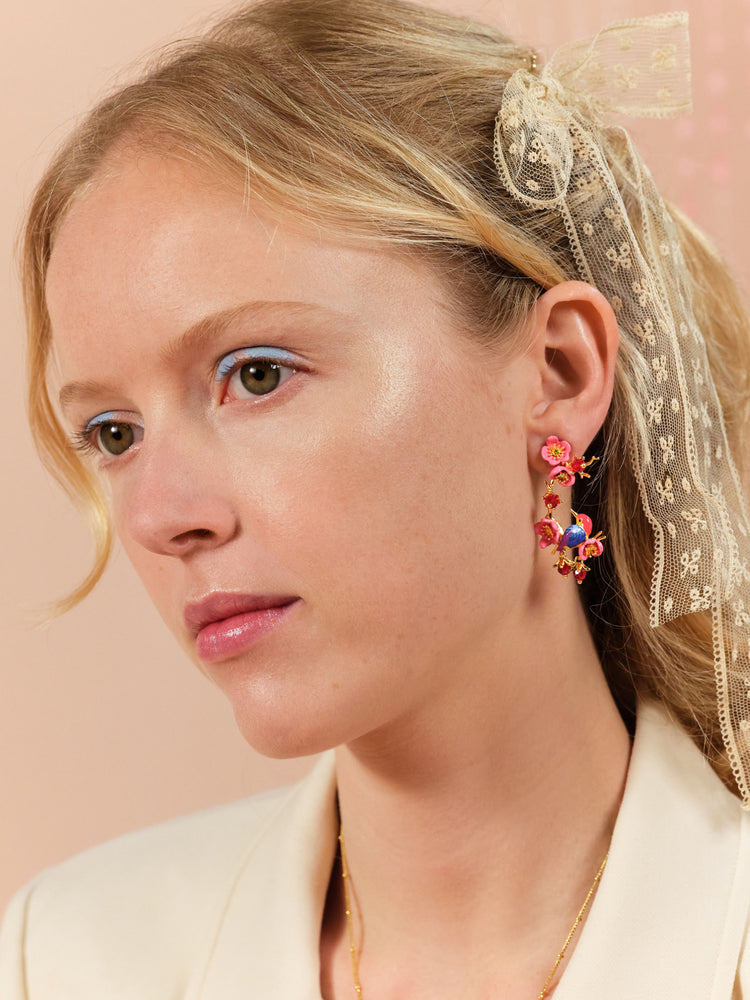 Kingfisher and Plum Blossom Post Earrings
