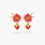 Plum Blossom and Faceted Glass Post Earrings