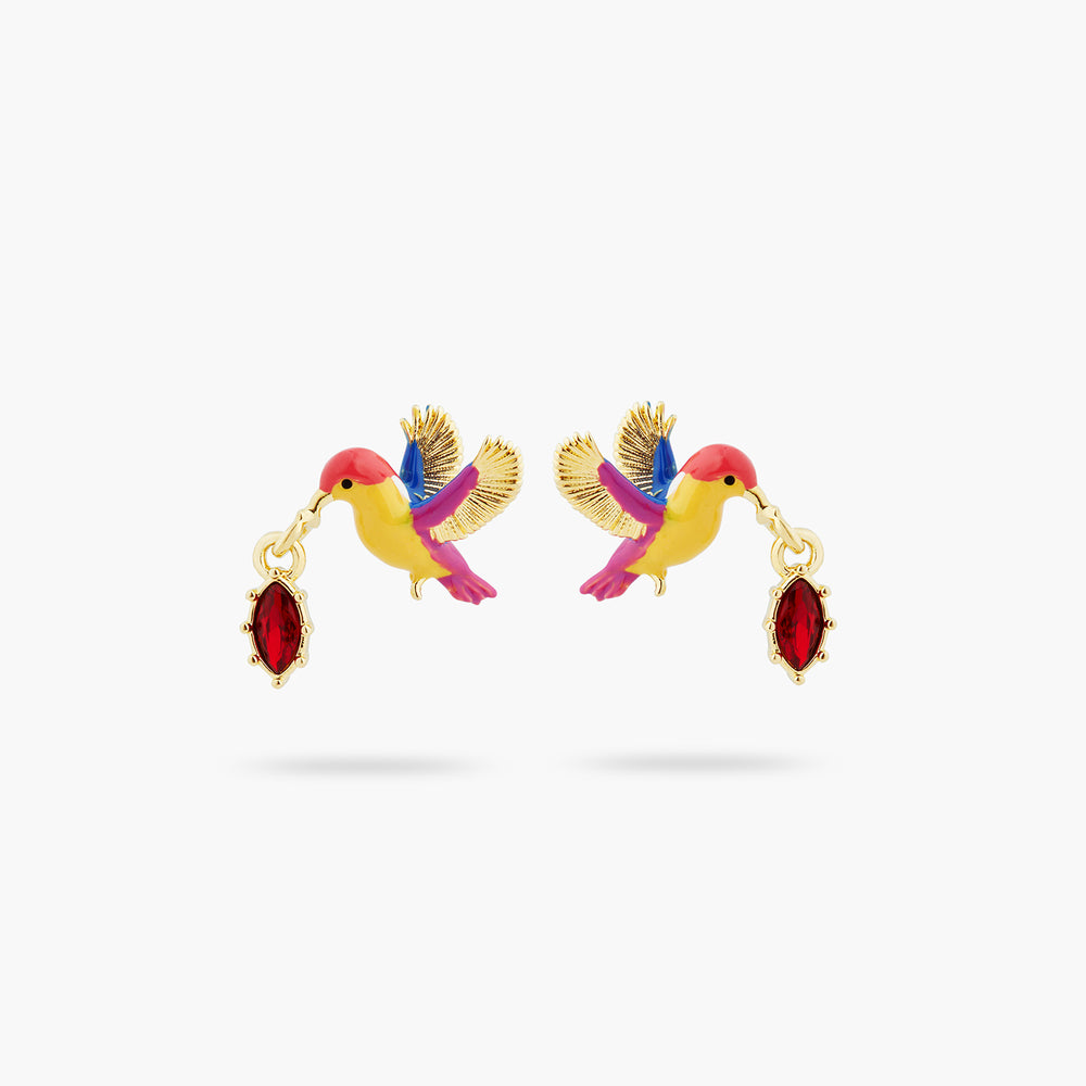 Kingfisher and Red Stone Post Earrings