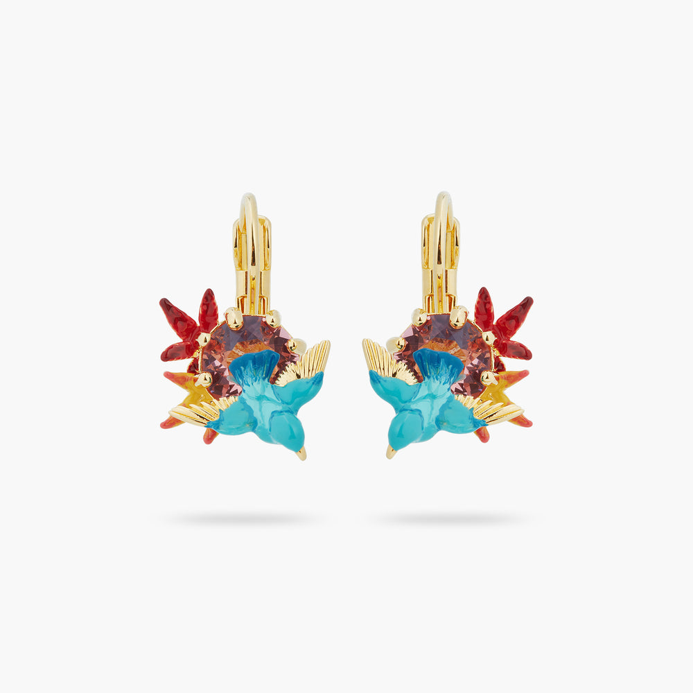 Kingfisher, Maple Leaf and Stone Sleeper Earrings