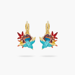 Kingfisher, Maple Leaf and Stone Sleeper Earrings