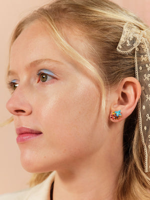 Kingfisher, Maple Leaf and Stone Sleeper Earrings
