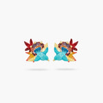Kingfisher, Maple Leaf and Round Stone Post Earrings