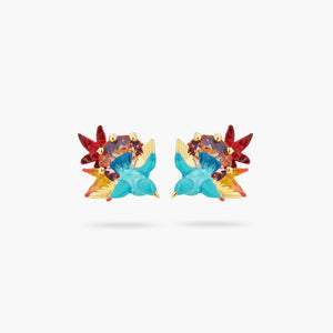 Kingfisher, Maple Leaf and Round Stone Post Earrings