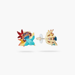 Kingfisher, Maple Leaf and Round Stone Post Earrings