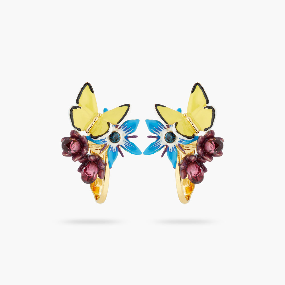 Blue Flower and Yellow Butterfly Clip-On Earrings