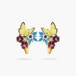 Blue Flower and Yellow Butterfly Clip-On Earrings