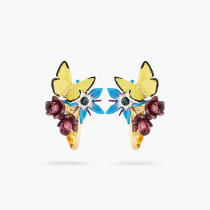 Blue Flower and Yellow Butterfly Clip-On Earrings