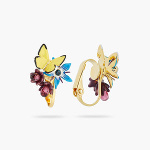 Blue Flower and Yellow Butterfly Clip-On Earrings