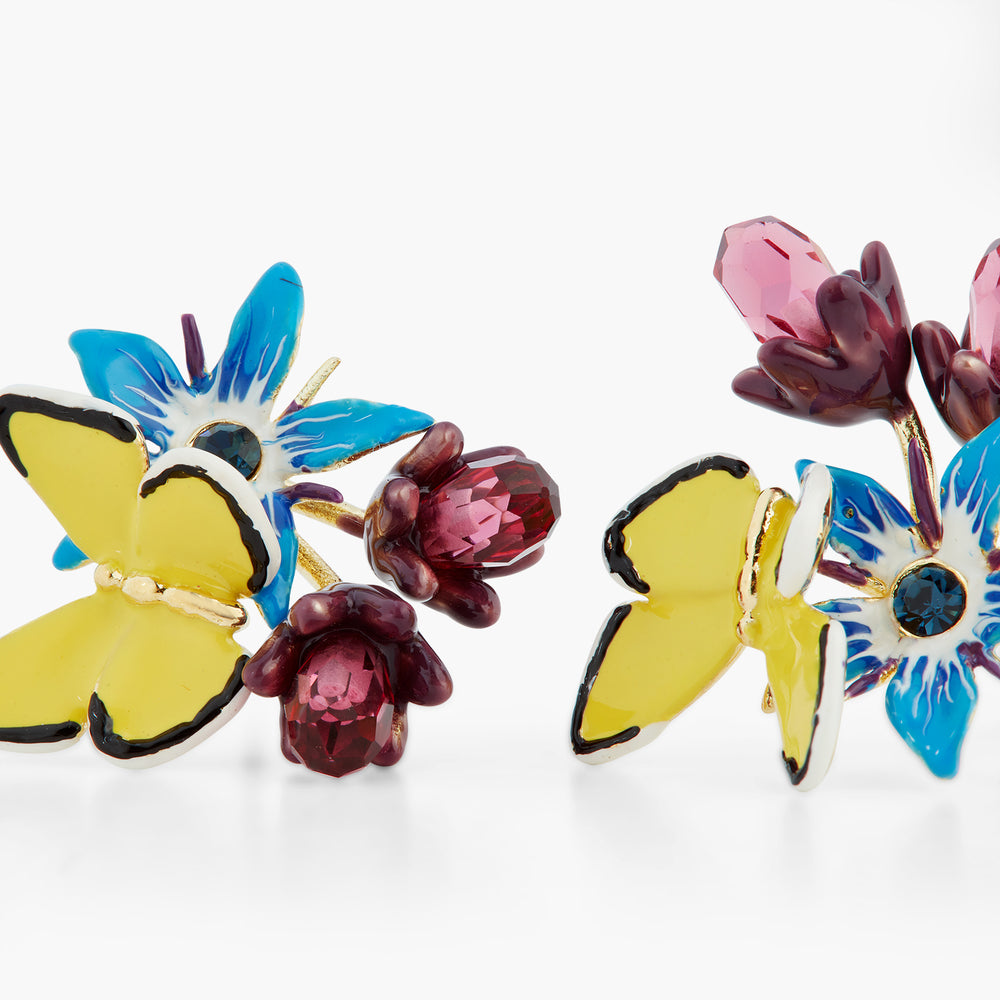 Blue Flower and Yellow Butterfly Clip-On Earrings