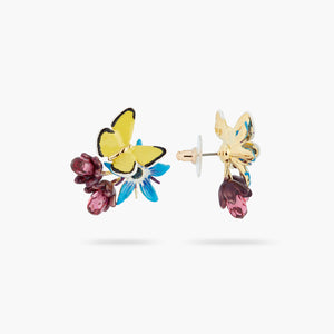 Blue Flower and Yellow Butterfly Post Earrings