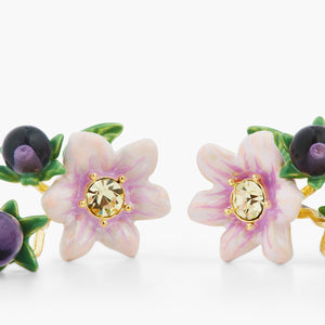 Aubergine and Flower Dangling Clip-On Earrings