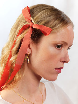 Peas and Mother-of-Pearl Hoop Post Earrings